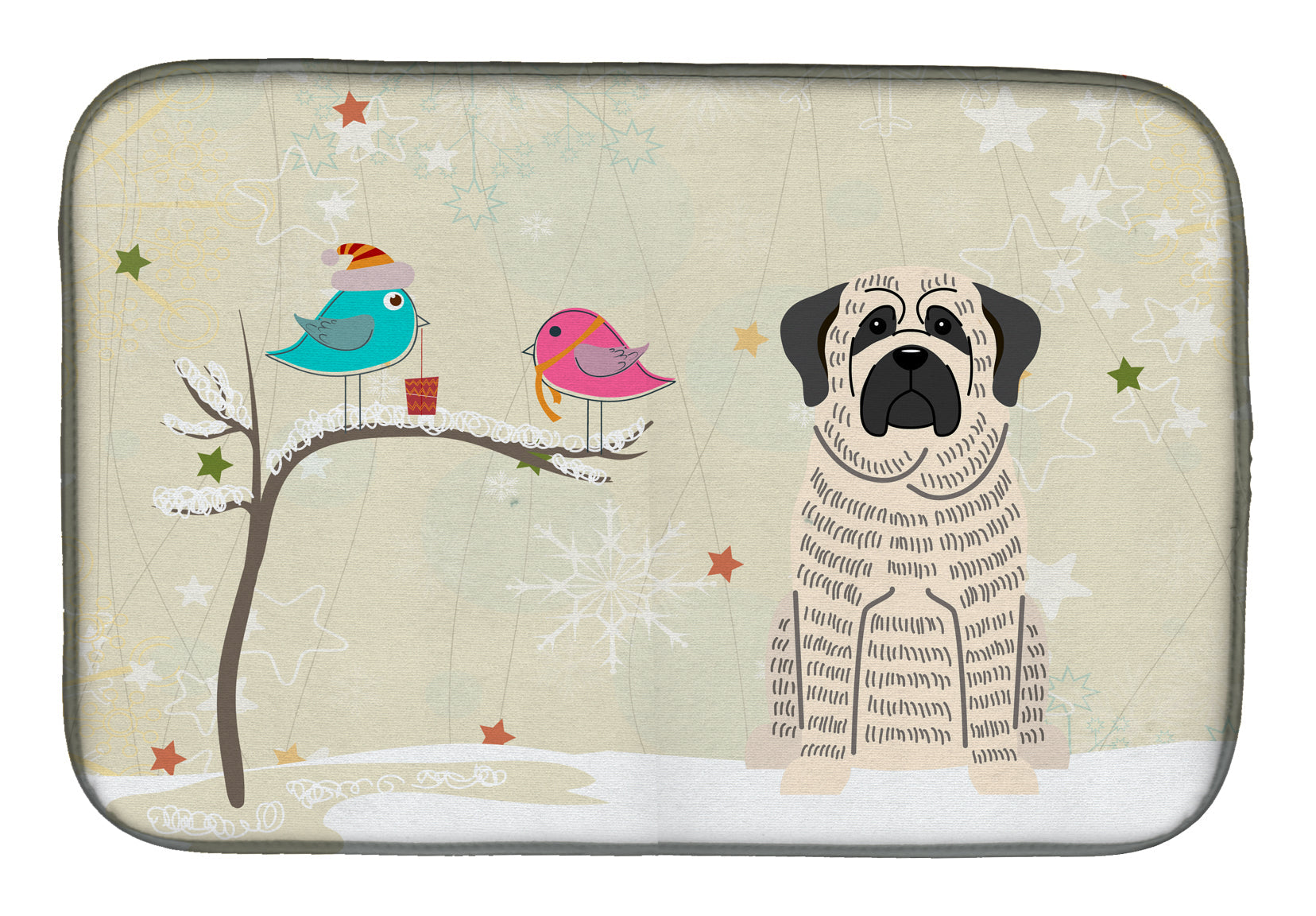 Christmas Presents between Friends Mastiff - Brindle and White Dish Drying Mat Absorbent Dish Drying Mat Pad for Kitchen Counter Dish Drainer Mat for Countertop, 14 x 21", Multicolor