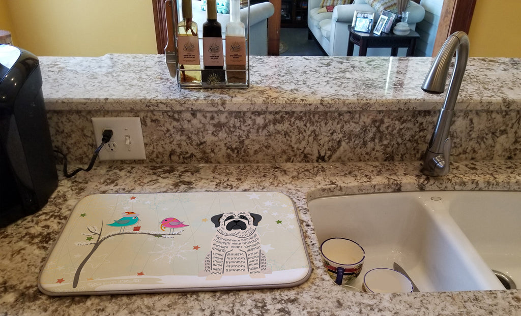 Christmas Presents between Friends Mastiff - Brindle and White Dish Drying Mat Absorbent Dish Drying Mat Pad for Kitchen Counter Dish Drainer Mat for Countertop, 14 x 21", Multicolor