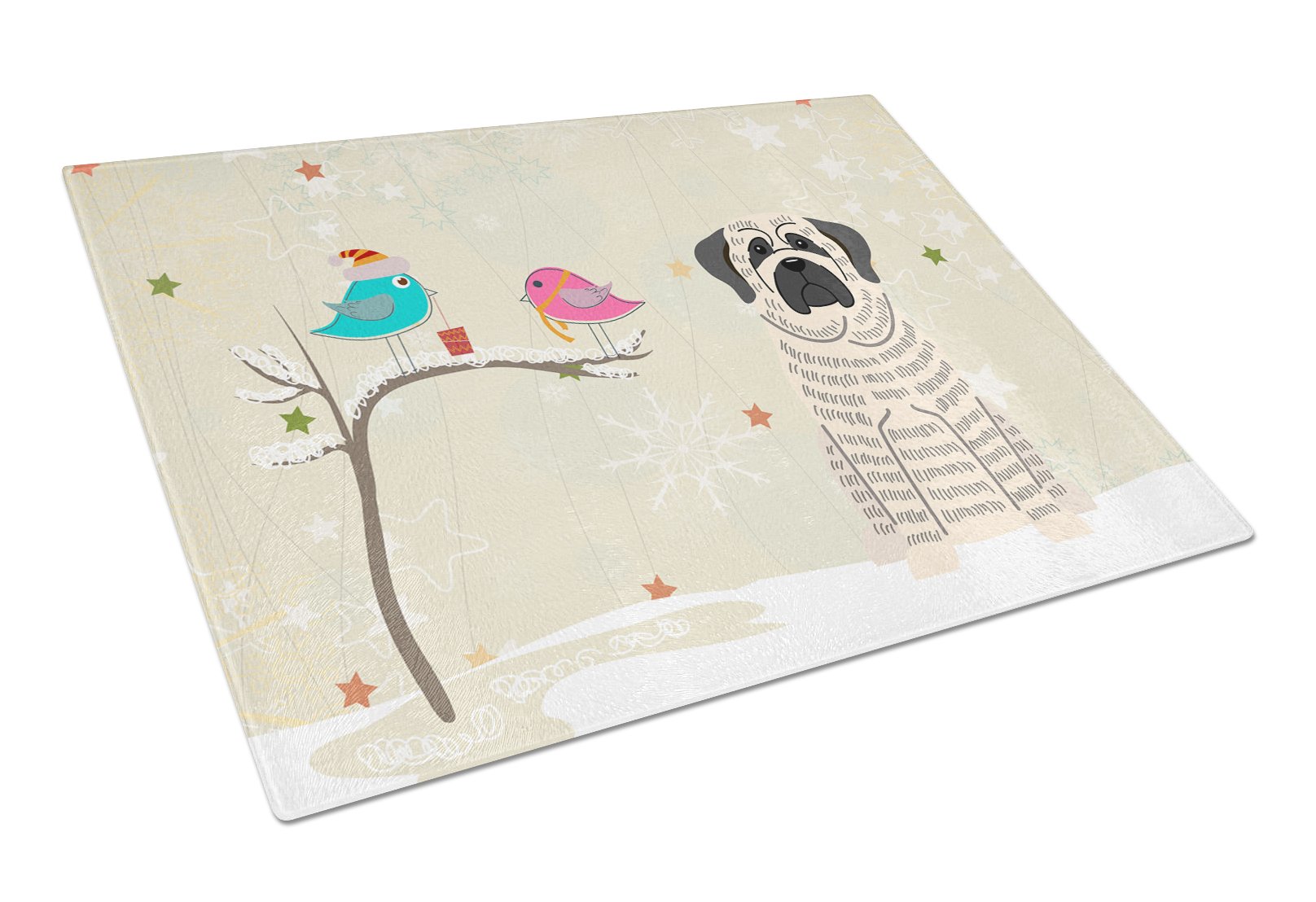 Christmas Presents between Friends Mastiff - Brindle and White Cutting Board Tempered Glass Kitchen Cutting Surface, Heat Resistant Chopping, Non-Slip Feet, Food Prep & Serving
