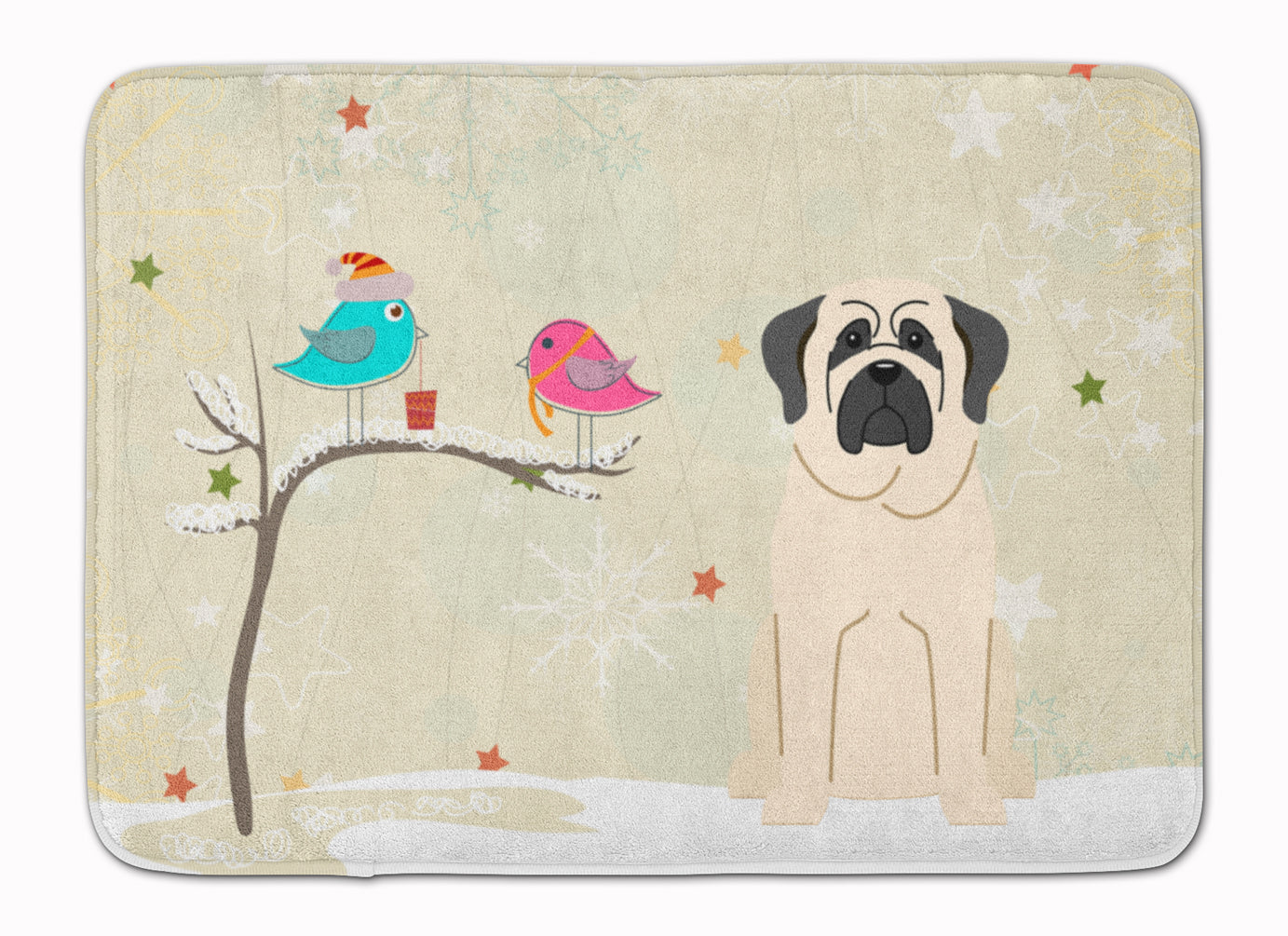 Christmas Presents between Friends Mastiff - White Memory Foam Kitchen Mat Machine Washable Anti-Fatigue Cushion Comfort Bath or Kitchen Rug
