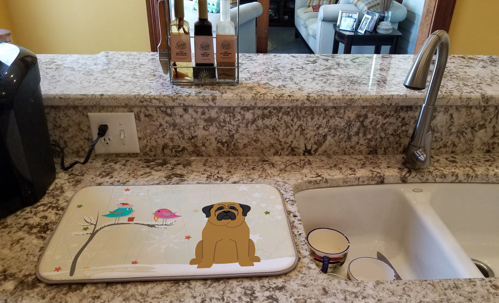Christmas Presents between Friends Mastiff Dish Drying Mat Absorbent Dish Drying Mat Pad for Kitchen Counter Dish Drainer Mat for Countertop, 14 x 21", Multicolor