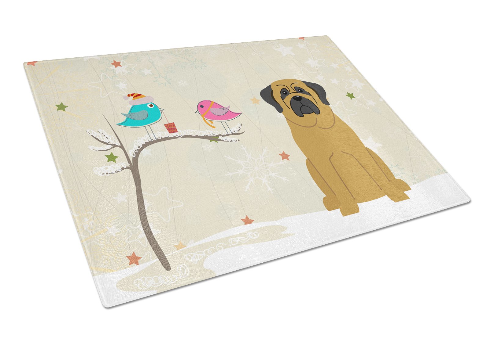 Christmas Presents between Friends Mastiff Cutting Board Tempered Glass Kitchen Cutting Surface, Heat Resistant Chopping, Non-Slip Feet, Food Prep & Serving