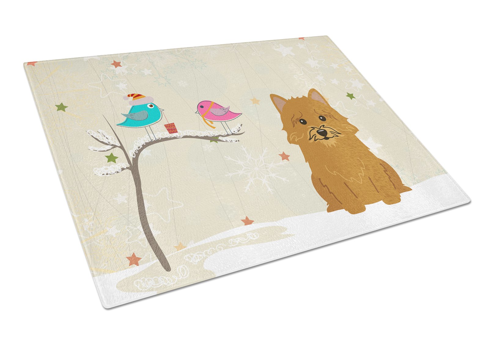 Christmas Presents between Friends Norwich Terrier Cutting Board Tempered Glass Kitchen Cutting Surface, Heat Resistant Chopping, Non-Slip Feet, Food Prep & Serving