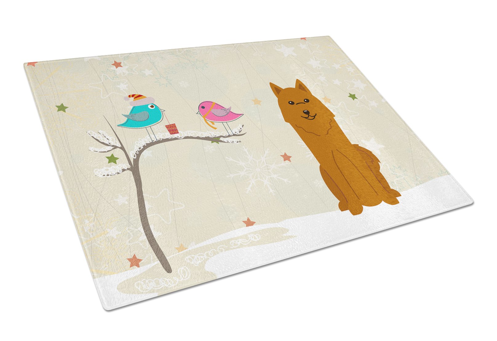 Christmas Presents between Friends Karelian Bear Dog Cutting Board Tempered Glass Kitchen Cutting Surface, Heat Resistant Chopping, Non-Slip Feet, Food Prep & Serving