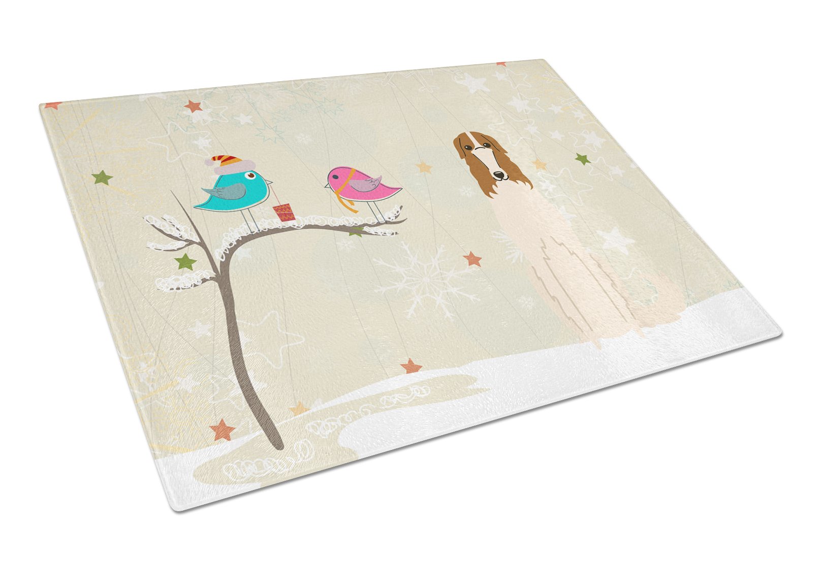 Christmas Presents between Friends Borzoi Cutting Board Tempered Glass Kitchen Cutting Surface, Heat Resistant Chopping, Non-Slip Feet, Food Prep & Serving