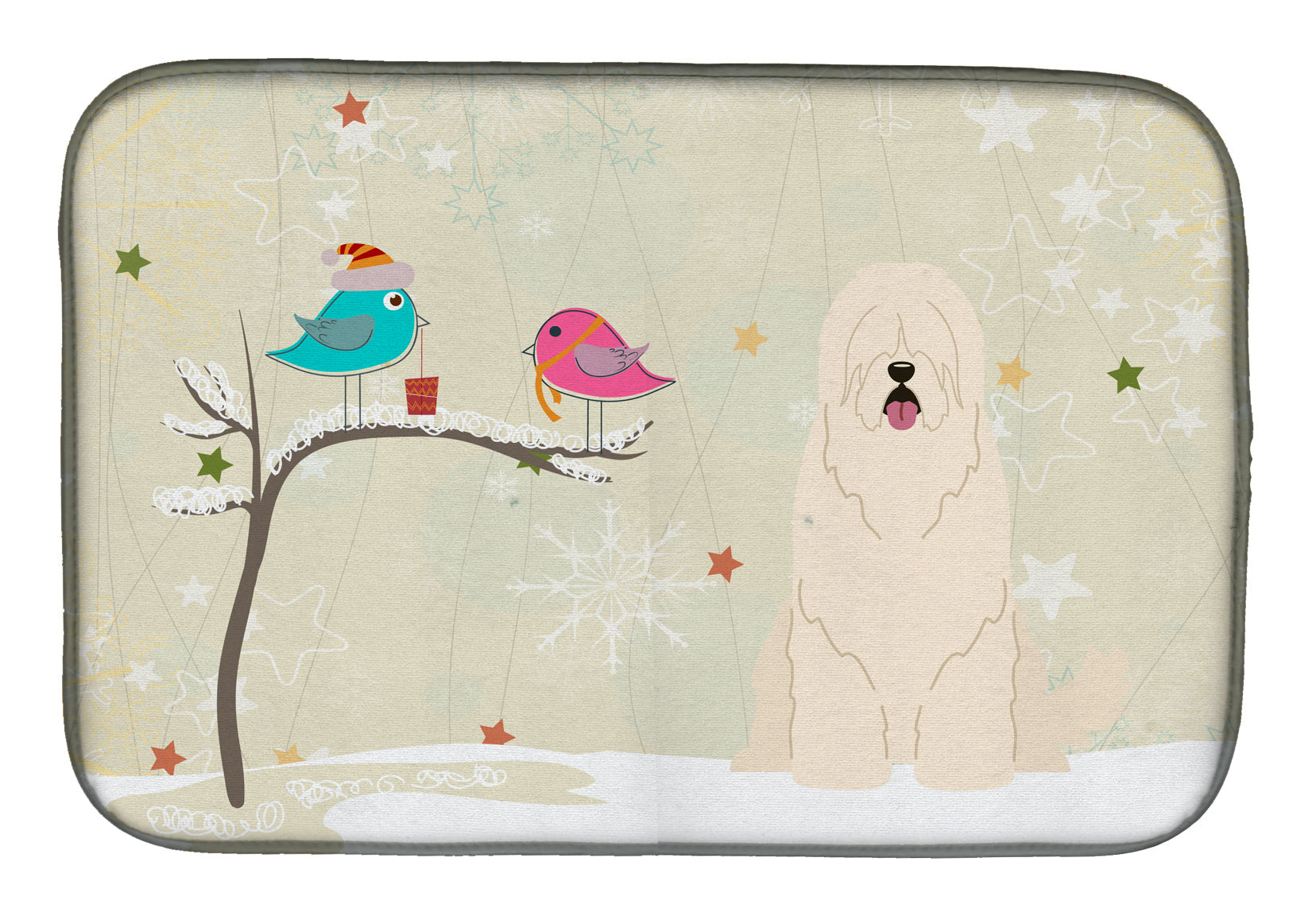 Christmas Presents between Friends South Russian Sheepdog Dish Drying Mat Absorbent Dish Drying Mat Pad for Kitchen Counter Dish Drainer Mat for Countertop, 14 x 21", Multicolor