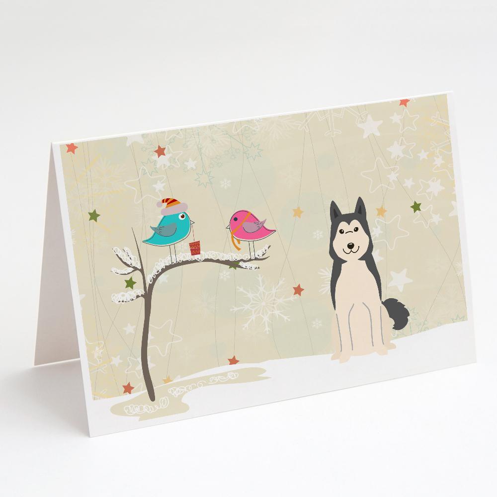 Christmas Presents between Friends West Siberian Laika Spitz Greeting Cards Pack of 8 Blank Cards with Envelopes Whimsical A7 Size 5x7