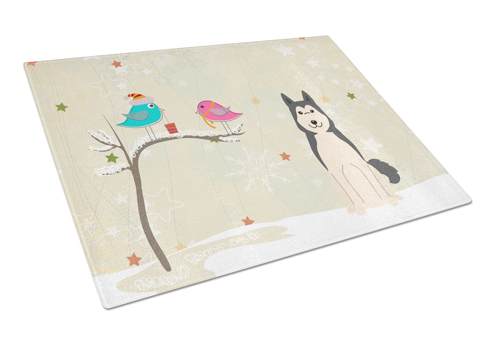 Christmas Presents between Friends West Siberian Laika Spitz Cutting Board Tempered Glass Kitchen Cutting Surface, Heat Resistant Chopping, Non-Slip Feet, Food Prep & Serving