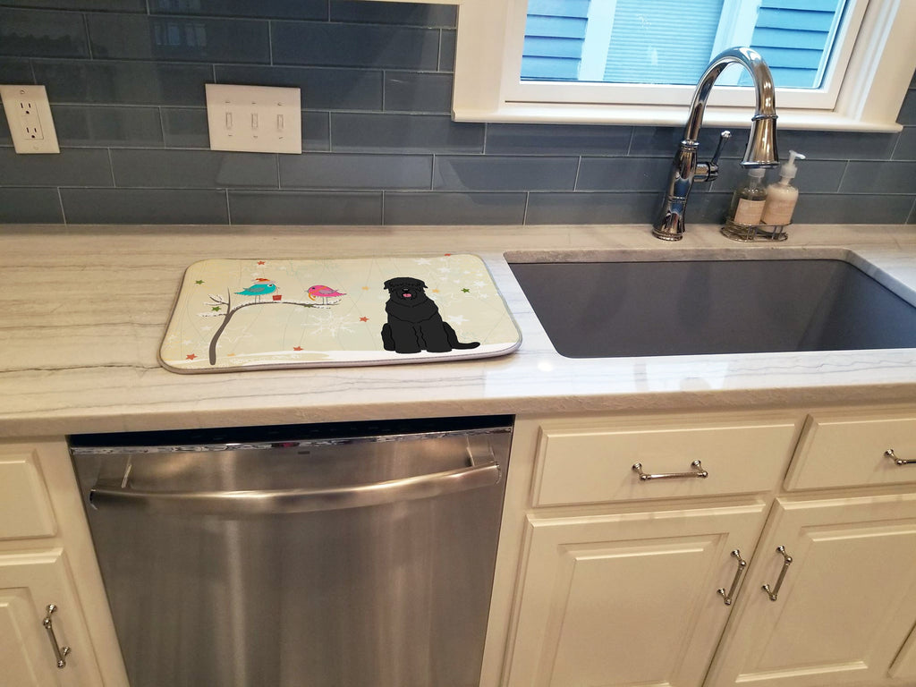 Christmas Presents between Friends Black Russian Terrier Dish Drying Mat Absorbent Dish Drying Mat Pad for Kitchen Counter Dish Drainer Mat for Countertop, 14 x 21", Multicolor