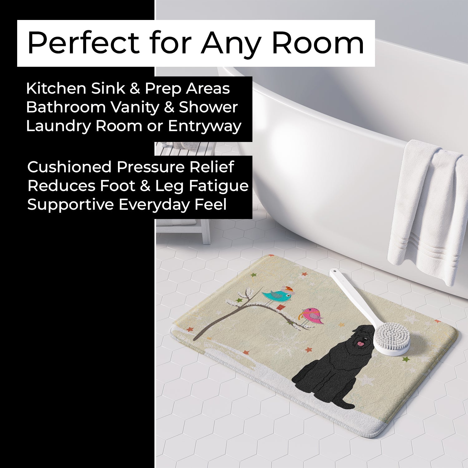 Christmas Presents between Friends Black Russian Terrier Memory Foam Kitchen Mat Machine Washable Anti-Fatigue Cushion Comfort Bath or Kitchen Rug