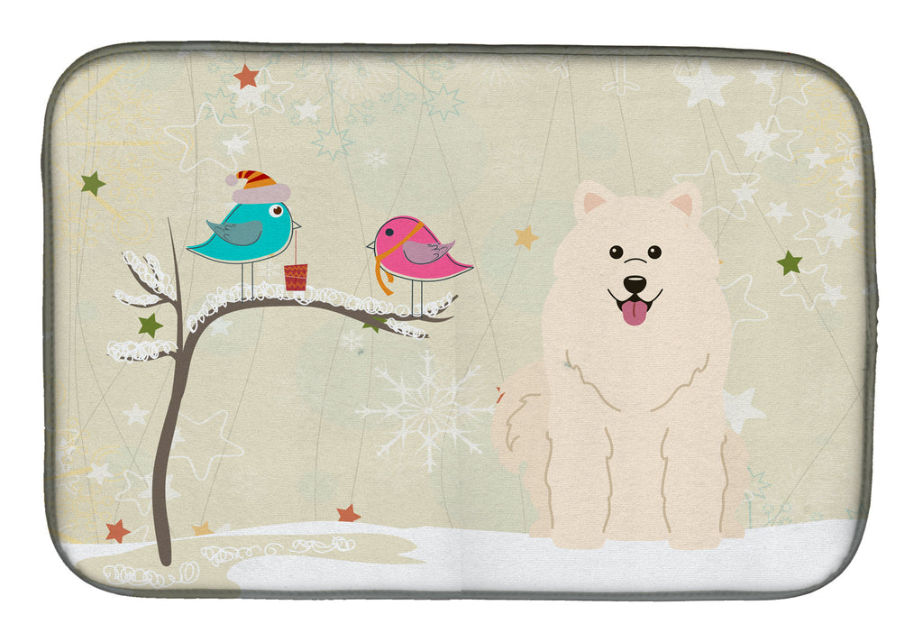 Christmas Presents between Friends Samoyed Dish Drying Mat Absorbent Dish Drying Mat Pad for Kitchen Counter Dish Drainer Mat for Countertop, 14 x 21", Multicolor