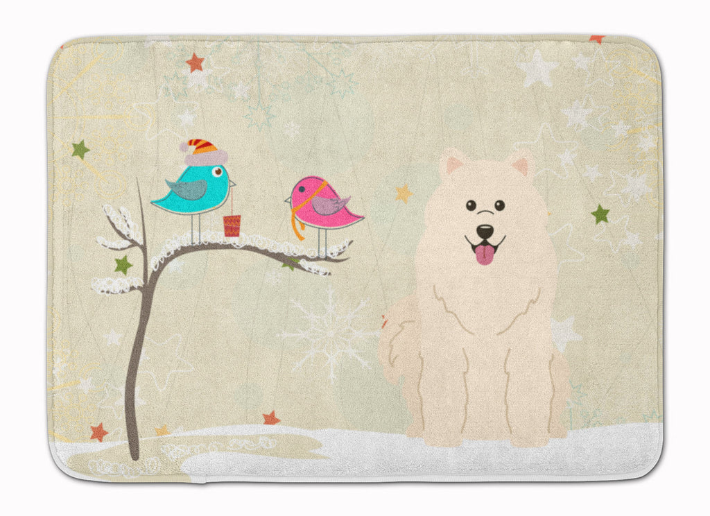 Christmas Presents between Friends Samoyed Memory Foam Kitchen Mat Machine Washable Anti-Fatigue Cushion Comfort Bath or Kitchen Rug