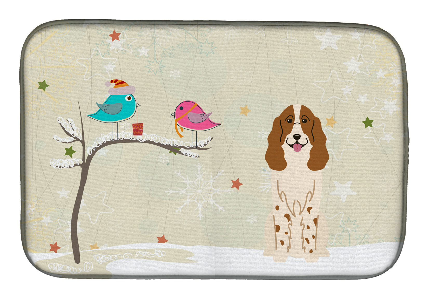 Christmas Presents between Friends Russian Spaniel Dish Drying Mat Absorbent Dish Drying Mat Pad for Kitchen Counter Dish Drainer Mat for Countertop, 14 x 21", Multicolor