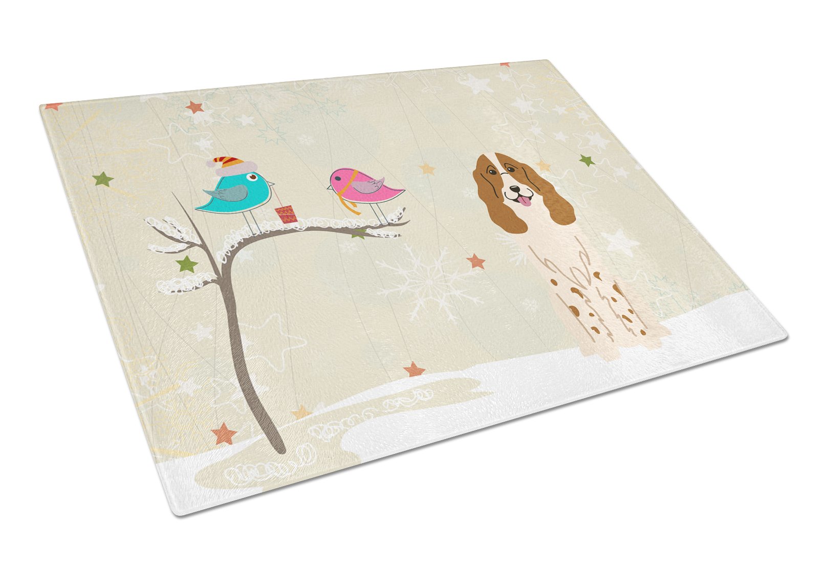 Christmas Presents between Friends Russian Spaniel Cutting Board Tempered Glass Kitchen Cutting Surface, Heat Resistant Chopping, Non-Slip Feet, Food Prep & Serving