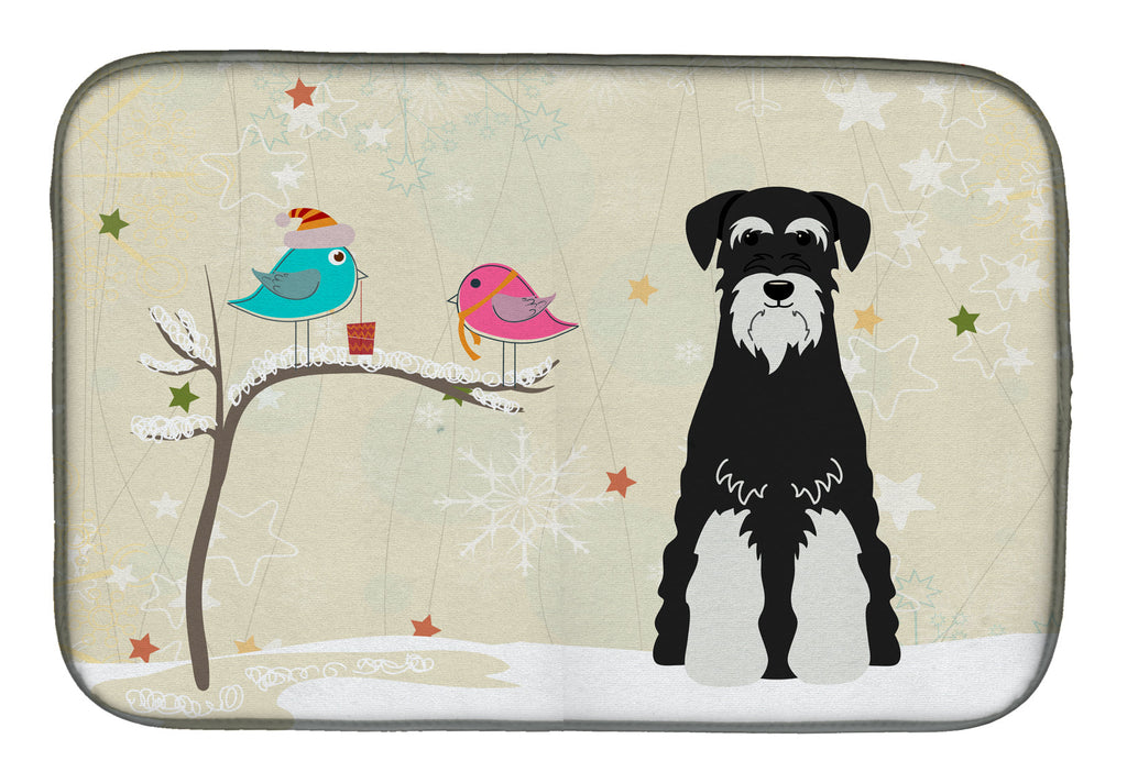 Christmas Presents between Friends Schnauzer - Salt and Pepper Dish Drying Mat Absorbent Dish Drying Mat Pad for Kitchen Counter Dish Drainer Mat for Countertop, 14 x 21", Multicolor
