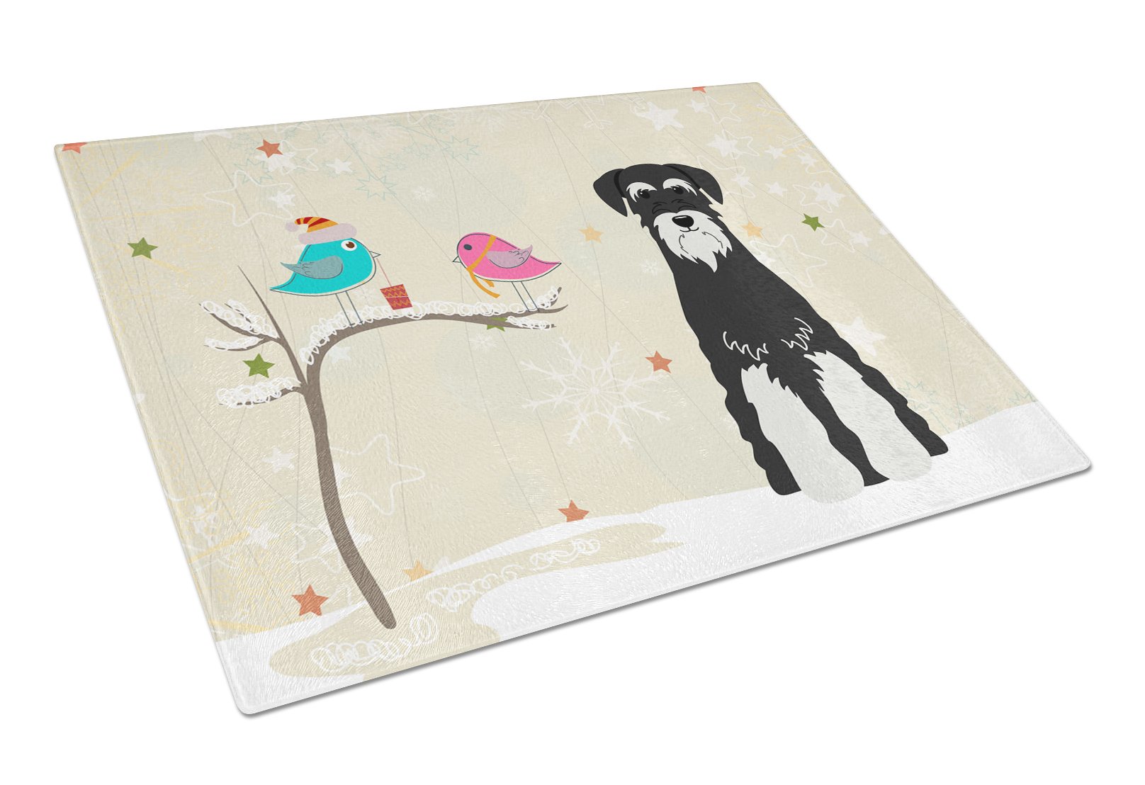 Christmas Presents between Friends Schnauzer - Salt and Pepper Cutting Board Tempered Glass Kitchen Cutting Surface, Heat Resistant Chopping, Non-Slip Feet, Food Prep & Serving