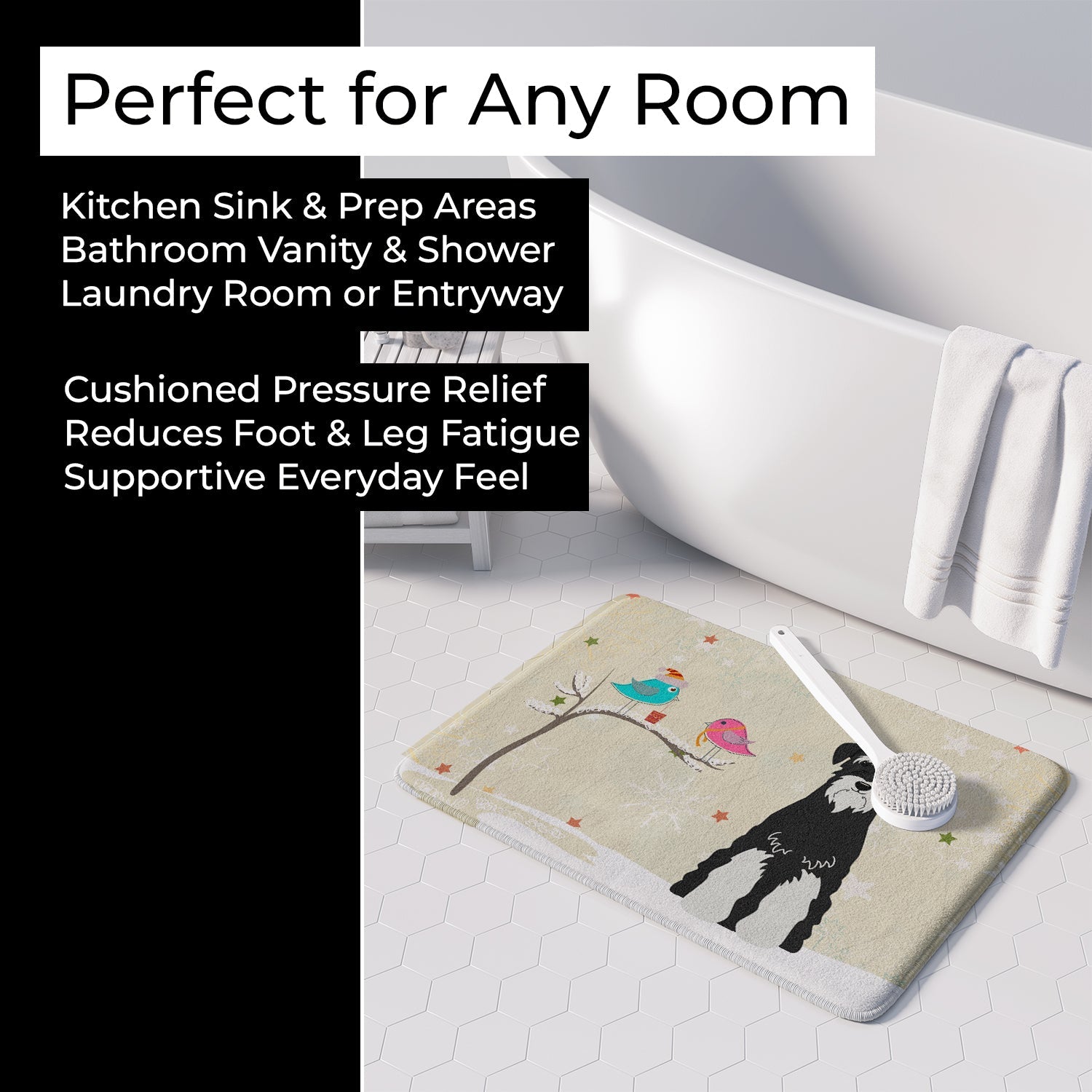 Christmas Presents between Friends Schnauzer - Salt and Pepper Memory Foam Kitchen Mat Machine Washable Anti-Fatigue Cushion Comfort Bath or Kitchen Rug