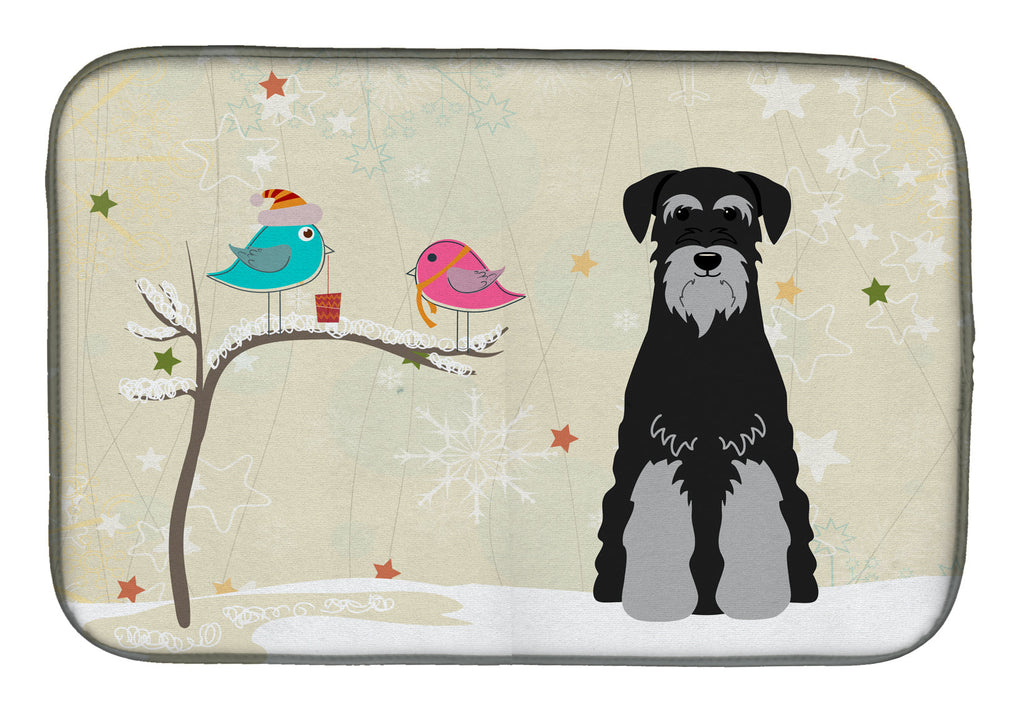 Christmas Presents between Friends Schnauzer - Black and Grey Dish Drying Mat Absorbent Dish Drying Mat Pad for Kitchen Counter Dish Drainer Mat for Countertop, 14 x 21", Multicolor