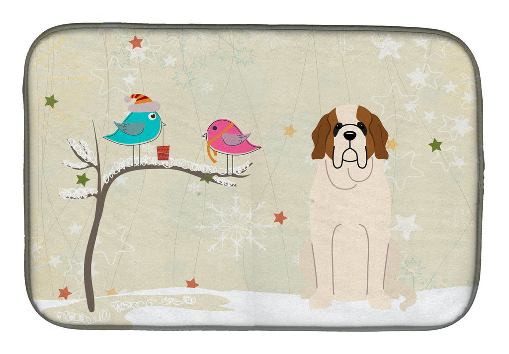 Christmas Presents between Friends Saint Bernard Dish Drying Mat Absorbent Dish Drying Mat Pad for Kitchen Counter Dish Drainer Mat for Countertop, 14 x 21", Multicolor