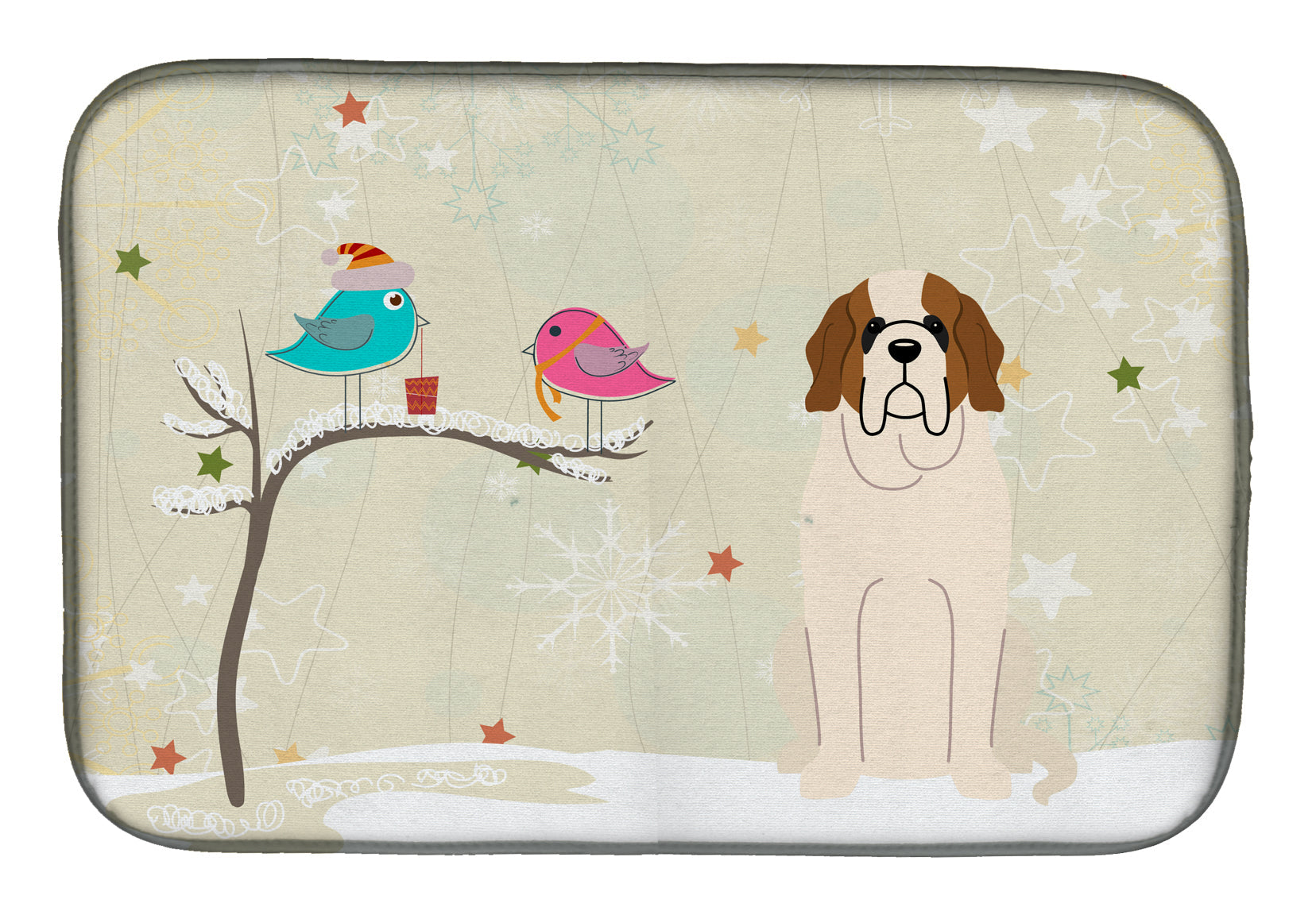 Christmas Presents between Friends Saint Bernard Dish Drying Mat Absorbent Dish Drying Mat Pad for Kitchen Counter Dish Drainer Mat for Countertop, 14 x 21", Multicolor