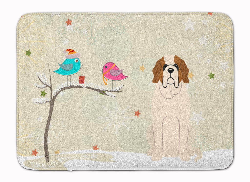 Christmas Presents between Friends Saint Bernard Memory Foam Kitchen Mat Machine Washable Anti-Fatigue Cushion Comfort Bath or Kitchen Rug