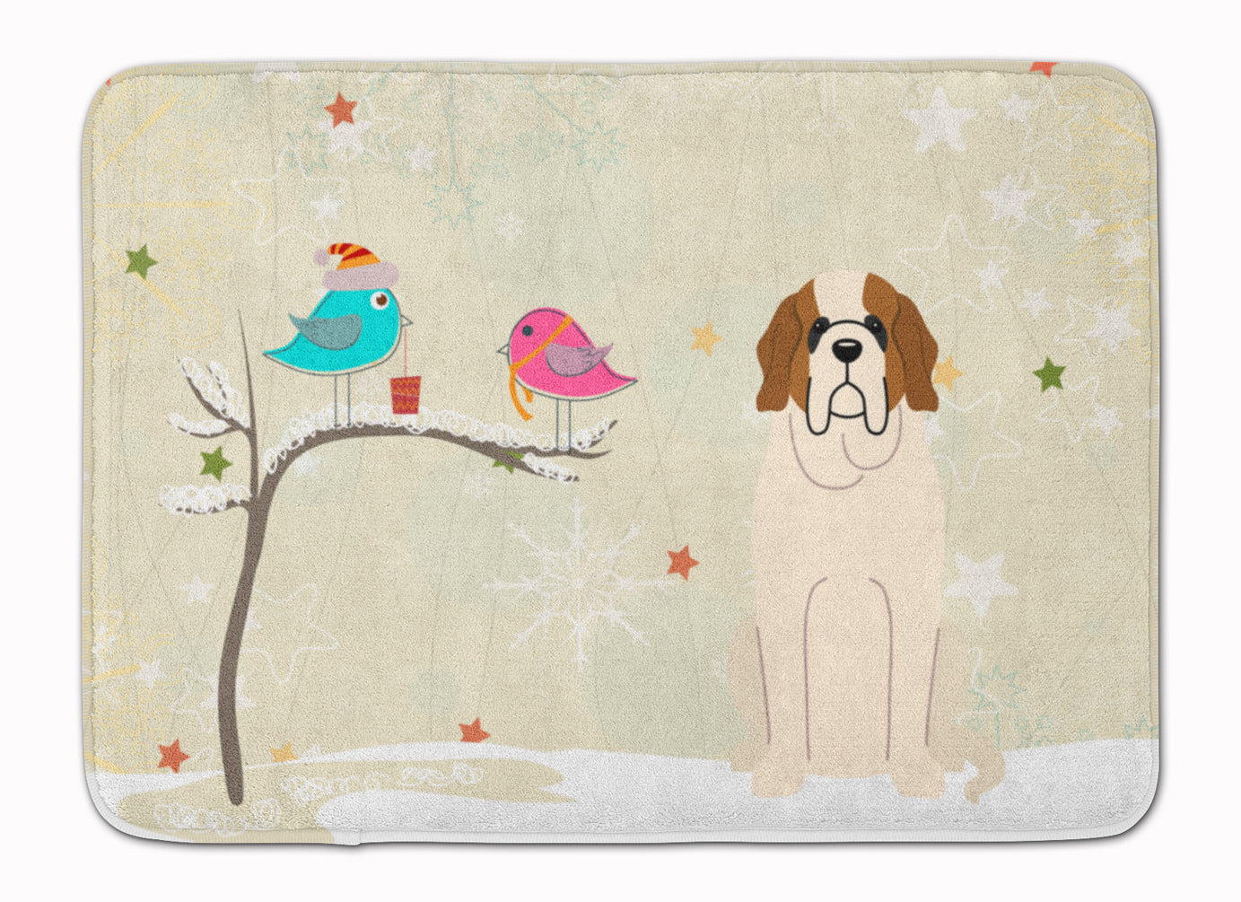 Christmas Presents between Friends Saint Bernard Memory Foam Kitchen Mat Machine Washable Anti-Fatigue Cushion Comfort Bath or Kitchen Rug
