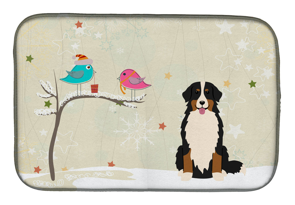 Christmas Presents between Friends Bernese Mountain Dog Dish Drying Mat Absorbent Dish Drying Mat Pad for Kitchen Counter Dish Drainer Mat for Countertop, 14 x 21", Multicolor