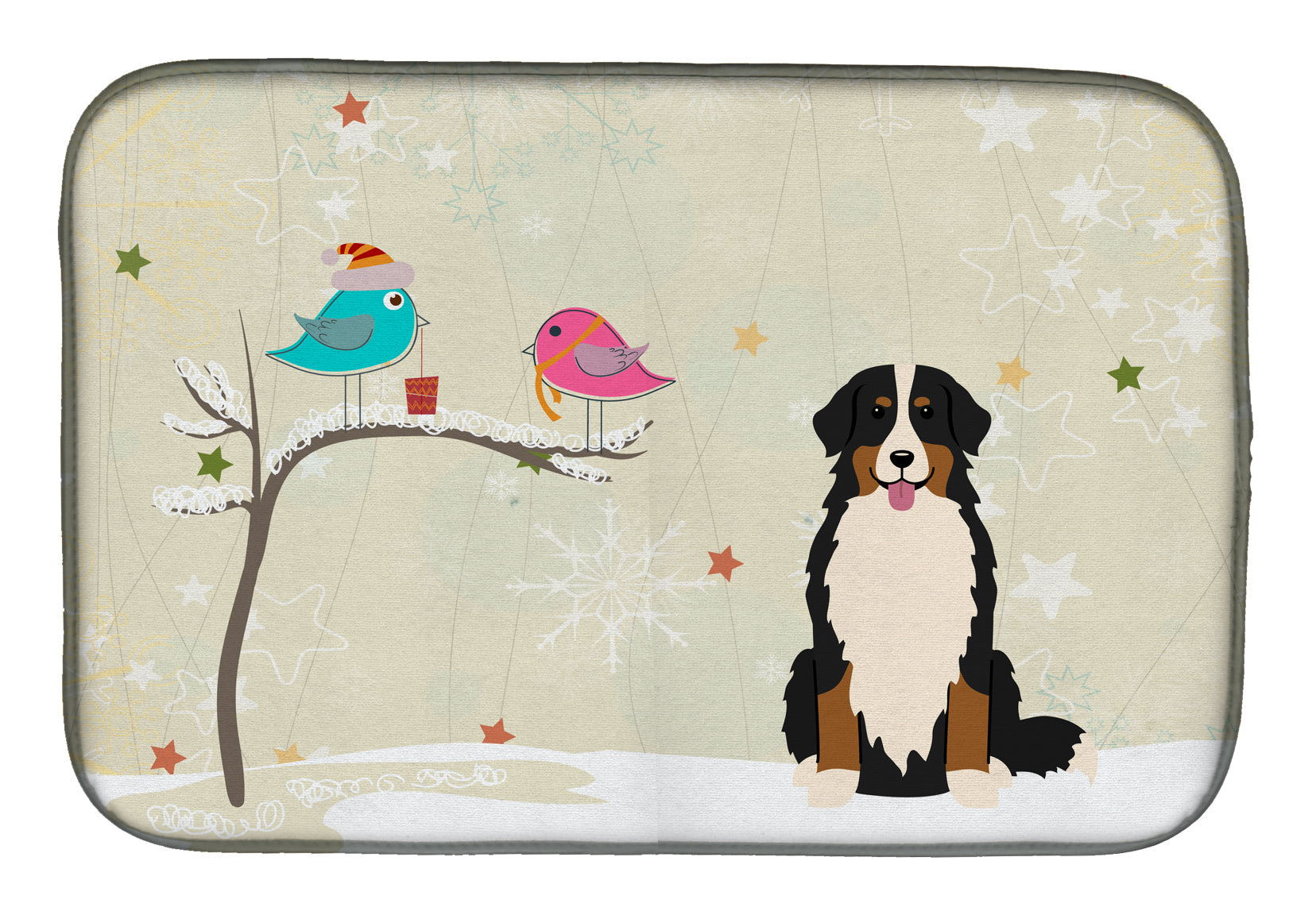 Christmas Presents between Friends Bernese Mountain Dog Dish Drying Mat Absorbent Dish Drying Mat Pad for Kitchen Counter Dish Drainer Mat for Countertop, 14 x 21", Multicolor