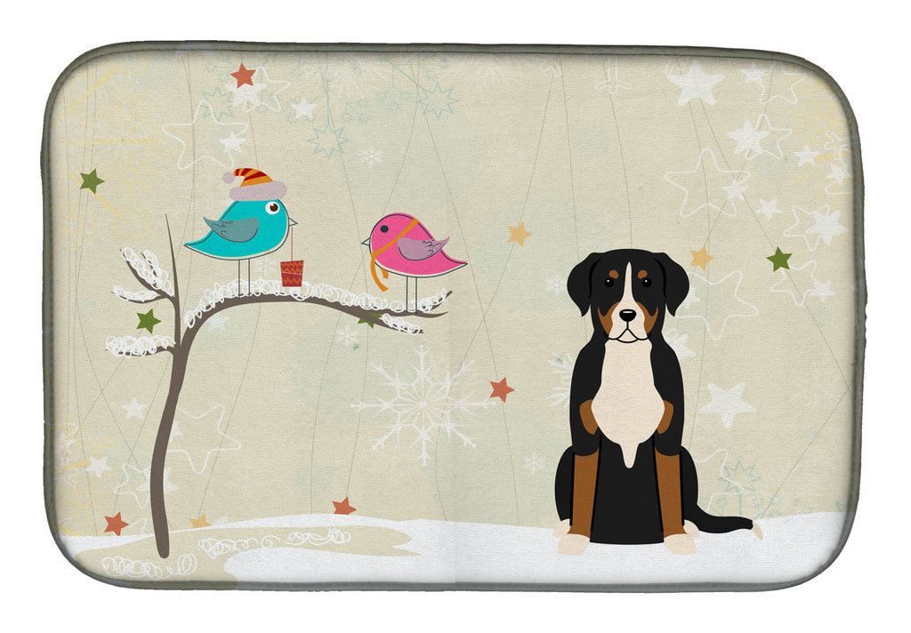 Christmas Presents between Friends Greater Swiss Mountain Dog Dish Drying Mat Absorbent Dish Drying Mat Pad for Kitchen Counter Dish Drainer Mat for Countertop, 14 x 21", Multicolor