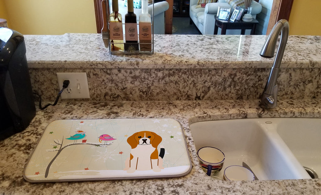 Christmas Presents between Friends Beagle Dish Drying Mat Absorbent Dish Drying Mat Pad for Kitchen Counter Dish Drainer Mat for Countertop, 14 x 21", Multicolor