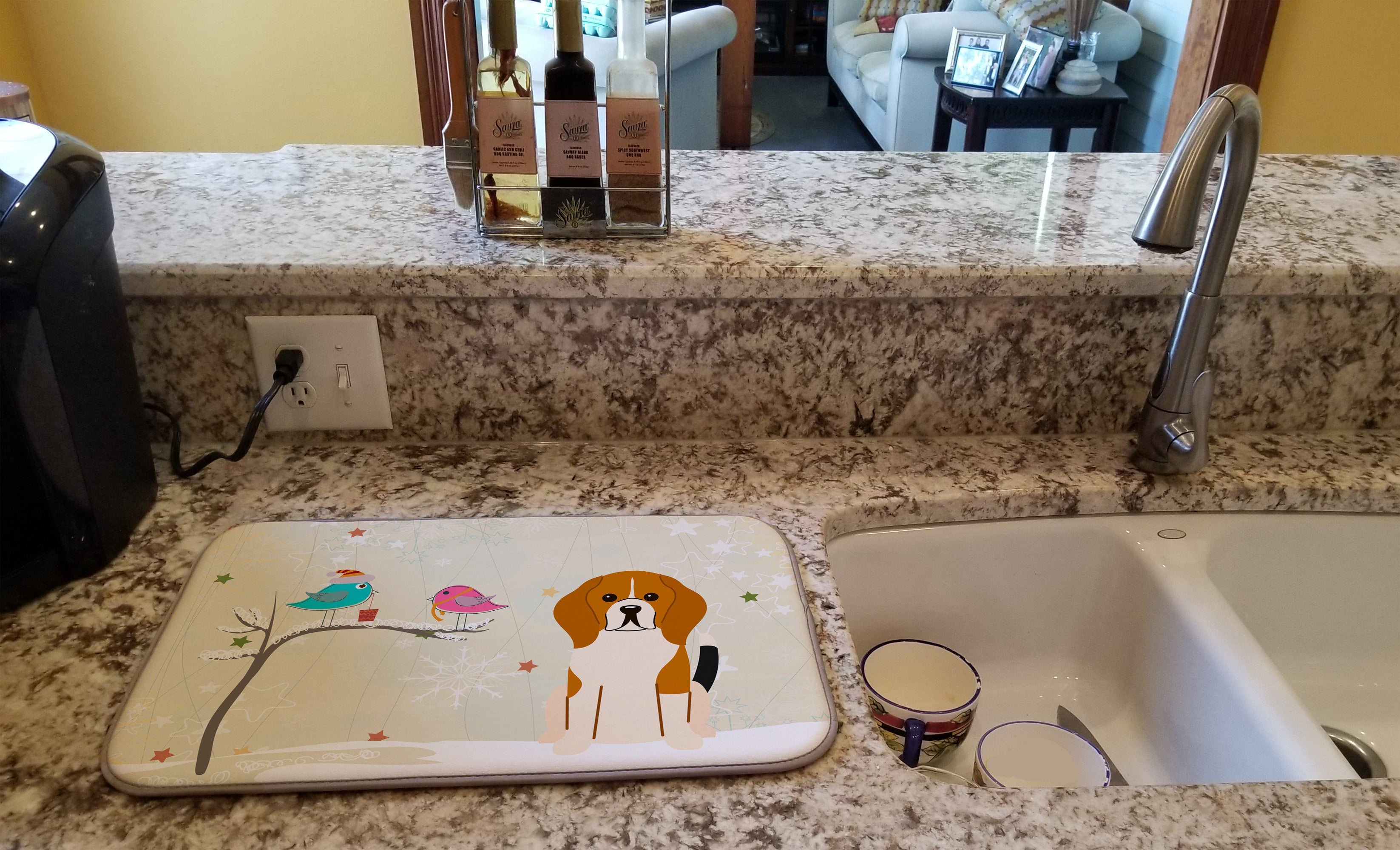 Christmas Presents between Friends Beagle Dish Drying Mat Absorbent Dish Drying Mat Pad for Kitchen Counter Dish Drainer Mat for Countertop, 14 x 21", Multicolor
