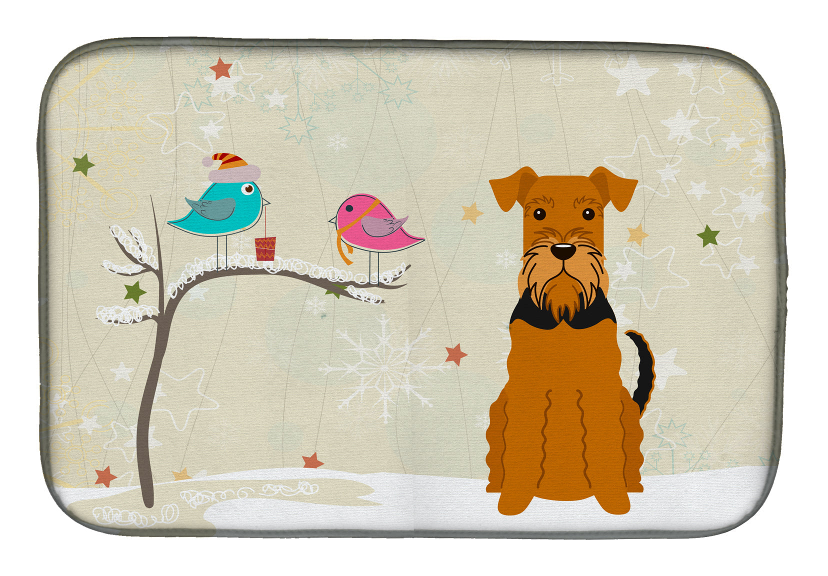 Christmas Presents between Friends Airedale Terrier Dish Drying Mat Absorbent Dish Drying Mat Pad for Kitchen Counter Dish Drainer Mat for Countertop, 14 x 21", Multicolor