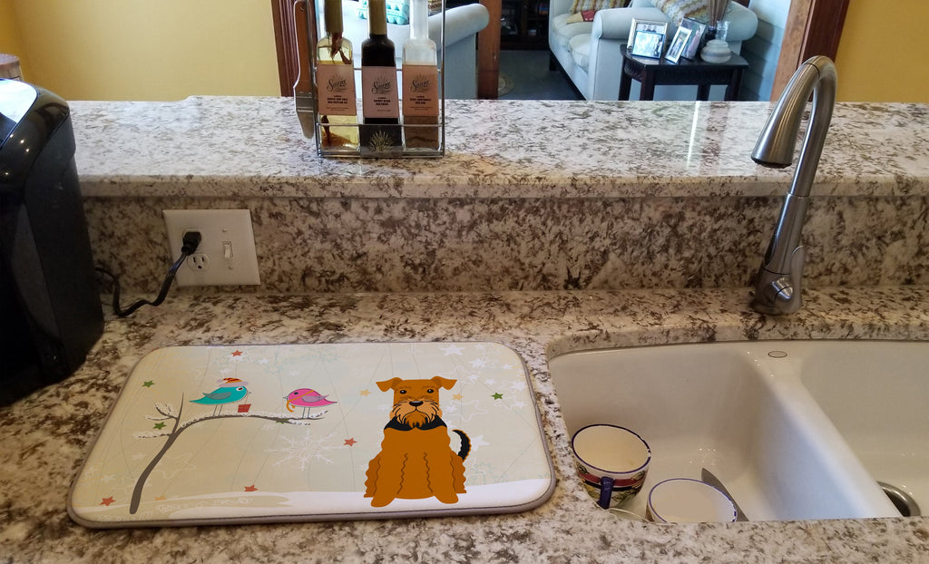 Christmas Presents between Friends Airedale Terrier Dish Drying Mat Absorbent Dish Drying Mat Pad for Kitchen Counter Dish Drainer Mat for Countertop, 14 x 21", Multicolor