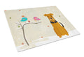 Christmas Presents between Friends Airedale Terrier Cutting Board Tempered Glass Kitchen Cutting Surface, Heat Resistant Chopping, Non-Slip Feet, Food Prep & Serving