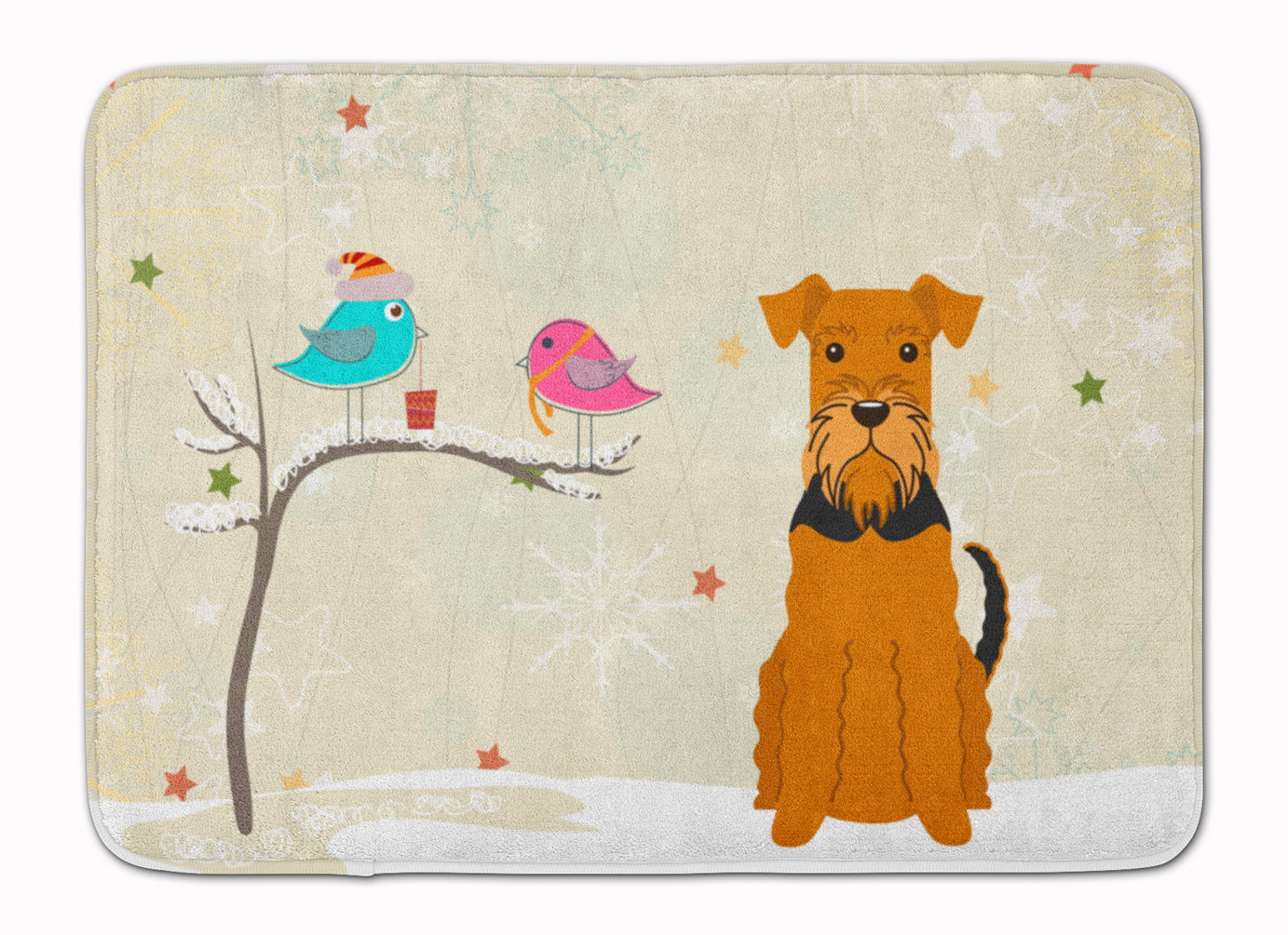 Christmas Presents between Friends Airedale Terrier Memory Foam Kitchen Mat Machine Washable Anti-Fatigue Cushion Comfort Bath or Kitchen Rug