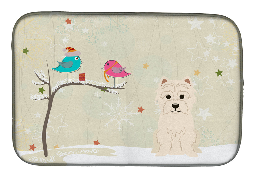 Christmas Presents between Friends West Highland White Terrier Dish Drying Mat Absorbent Dish Drying Mat Pad for Kitchen Counter Dish Drainer Mat for Countertop, 14 x 21", Multicolor