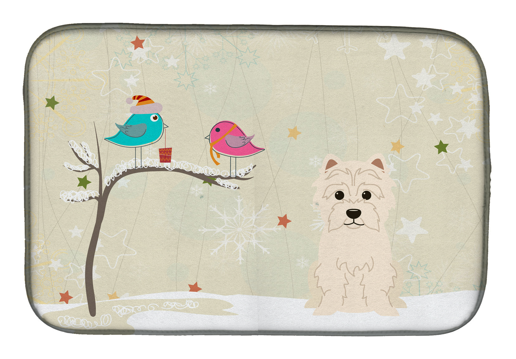 Christmas Presents between Friends West Highland White Terrier Dish Drying Mat Absorbent Dish Drying Mat Pad for Kitchen Counter Dish Drainer Mat for Countertop, 14 x 21", Multicolor