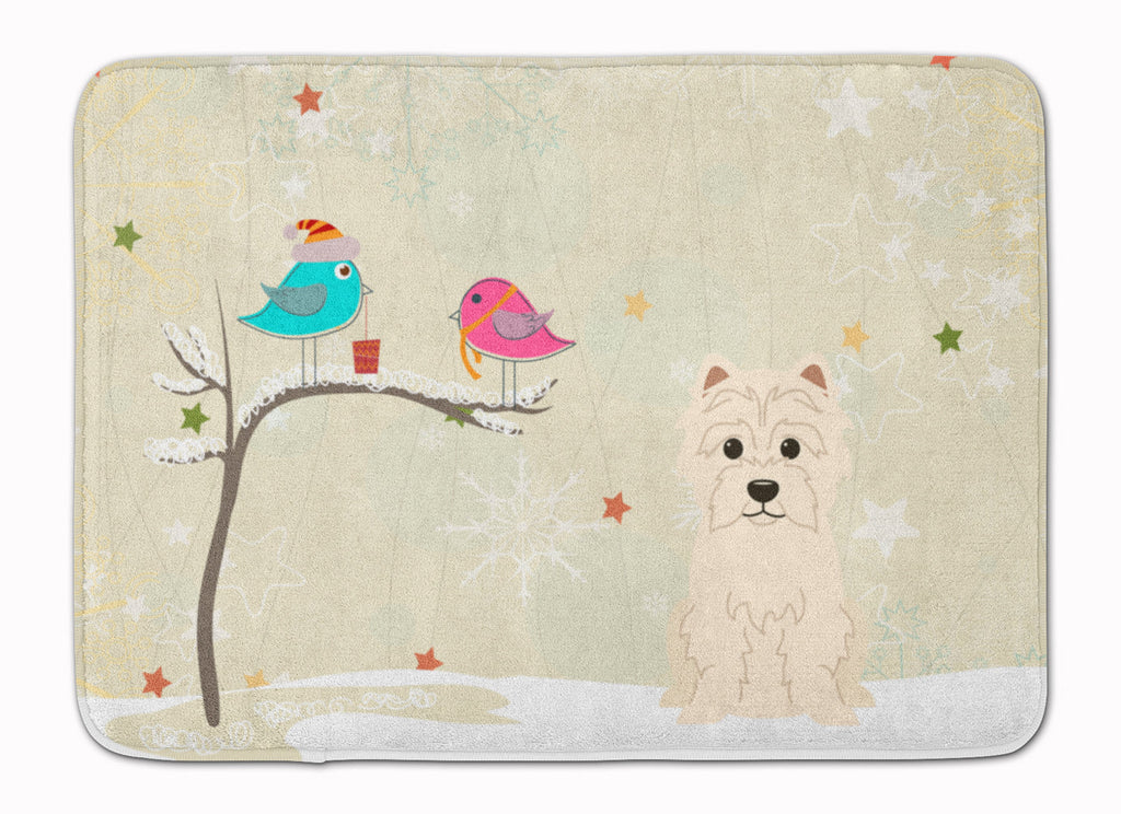 Christmas Presents between Friends West Highland White Terrier Memory Foam Kitchen Mat Machine Washable Anti-Fatigue Cushion Comfort Bath or Kitchen Rug