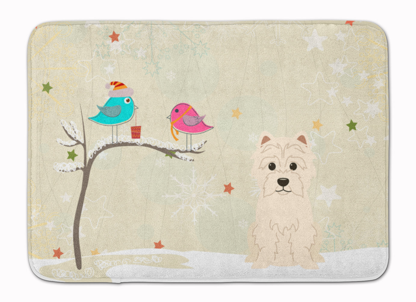 Christmas Presents between Friends West Highland White Terrier Memory Foam Kitchen Mat Machine Washable Anti-Fatigue Cushion Comfort Bath or Kitchen Rug