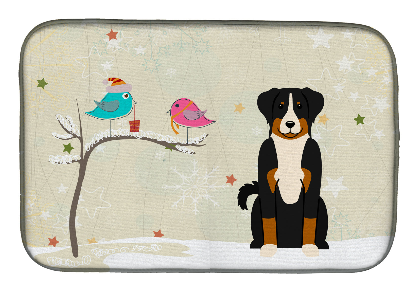 Christmas Presents between Friends Appenzeller Sennenhund Dish Drying Mat Absorbent Dish Drying Mat Pad for Kitchen Counter Dish Drainer Mat for Countertop, 14 x 21", Multicolor
