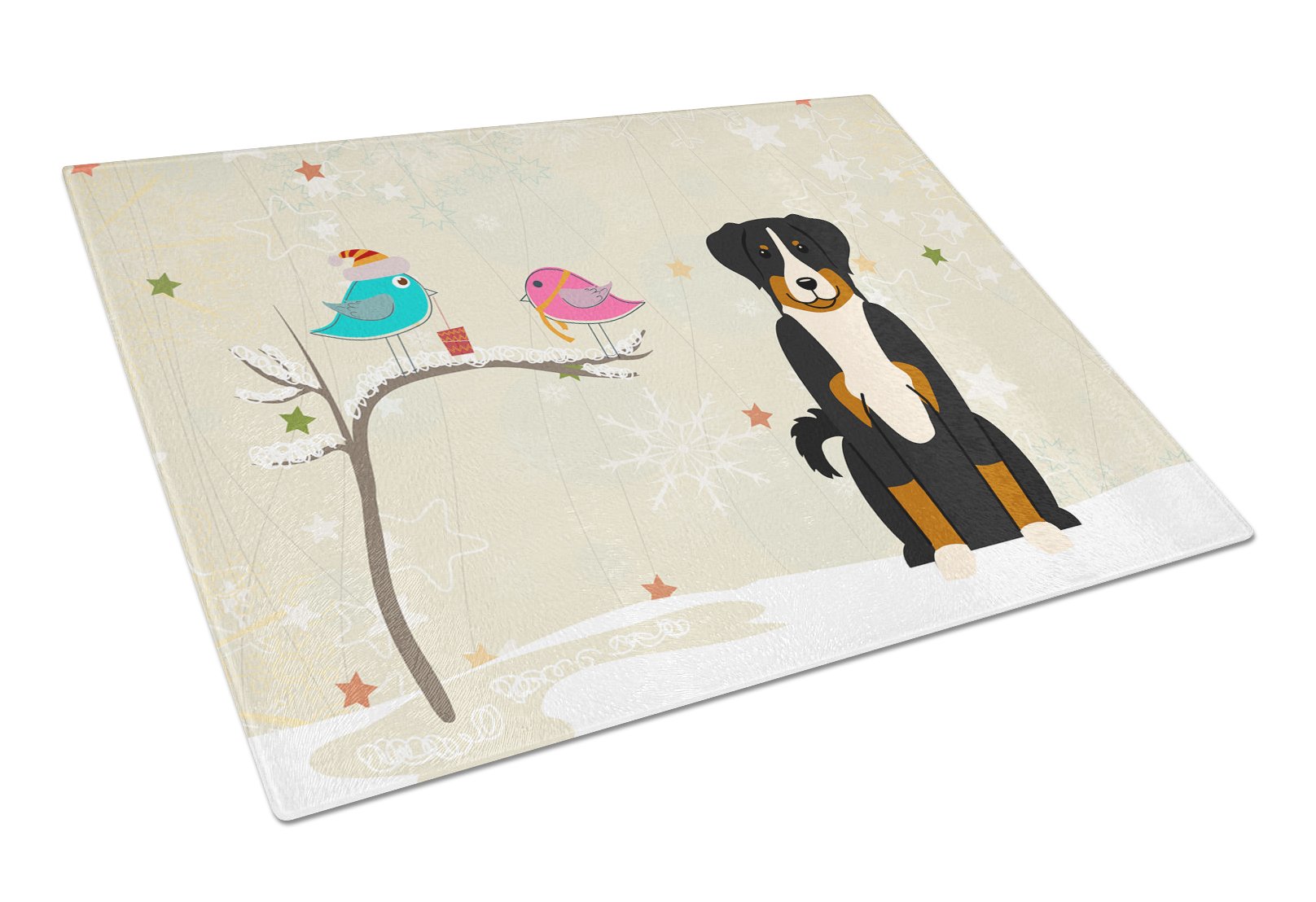 Christmas Presents between Friends Appenzeller Sennenhund Cutting Board Tempered Glass Kitchen Cutting Surface, Heat Resistant Chopping, Non-Slip Feet, Food Prep & Serving