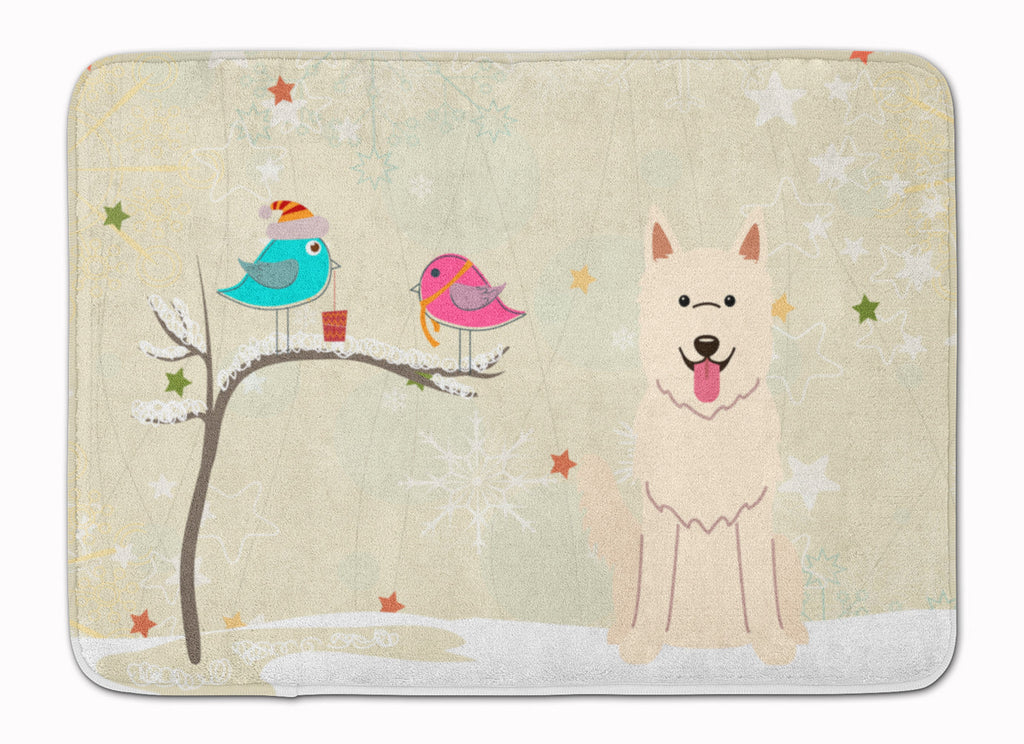 Christmas Presents between Friends German Shepherd - White Memory Foam Kitchen Mat Machine Washable Anti-Fatigue Cushion Comfort Bath or Kitchen Rug