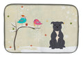 Christmas Presents between Friends Bull Terrier - Blue Dish Drying Mat Absorbent Dish Drying Mat Pad for Kitchen Counter Dish Drainer Mat for Countertop, 14 x 21", Multicolor