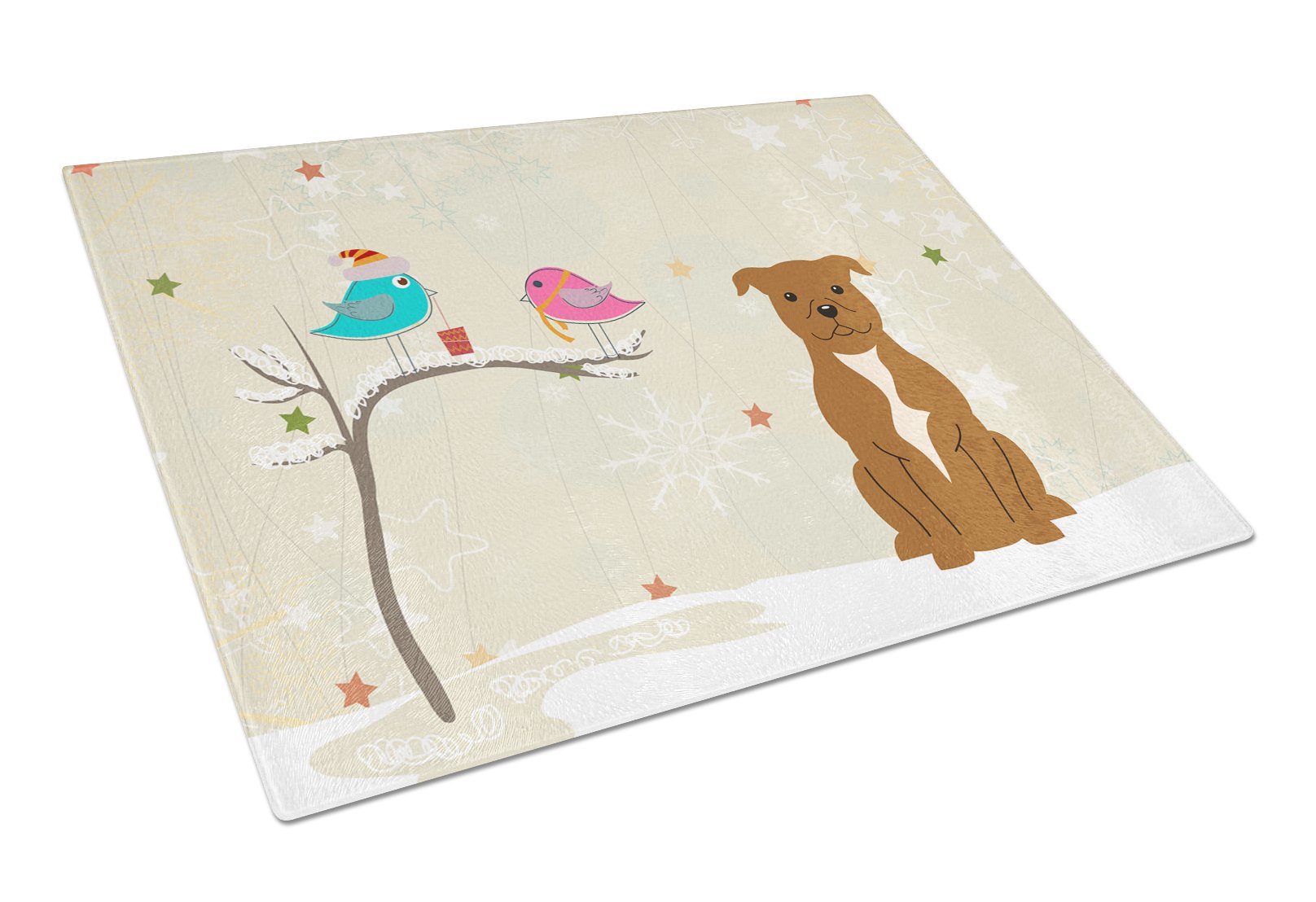 Christmas Presents between Friends Bull Terrier - Brown Cutting Board Tempered Glass Kitchen Cutting Surface, Heat Resistant Chopping, Non-Slip Feet, Food Prep & Serving