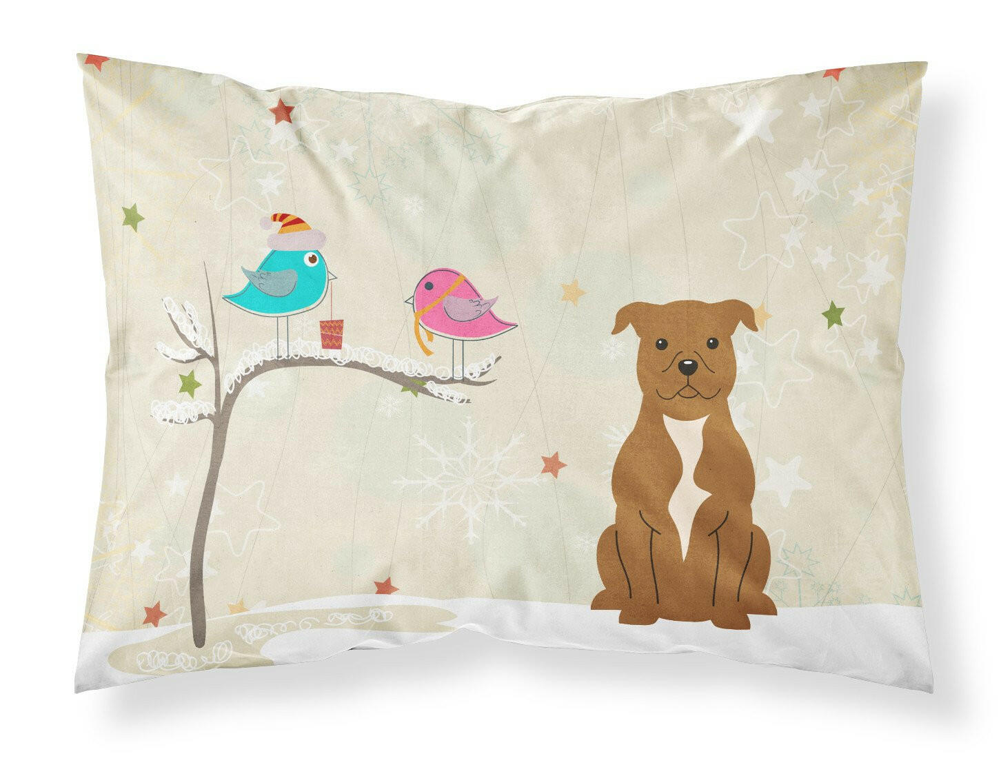 Christmas Presents between Friends Bull Terrier - Brown Standard Pillowcase Lightweight Super Soft Easy Care Decorative Artwork Pillowcase, Standard