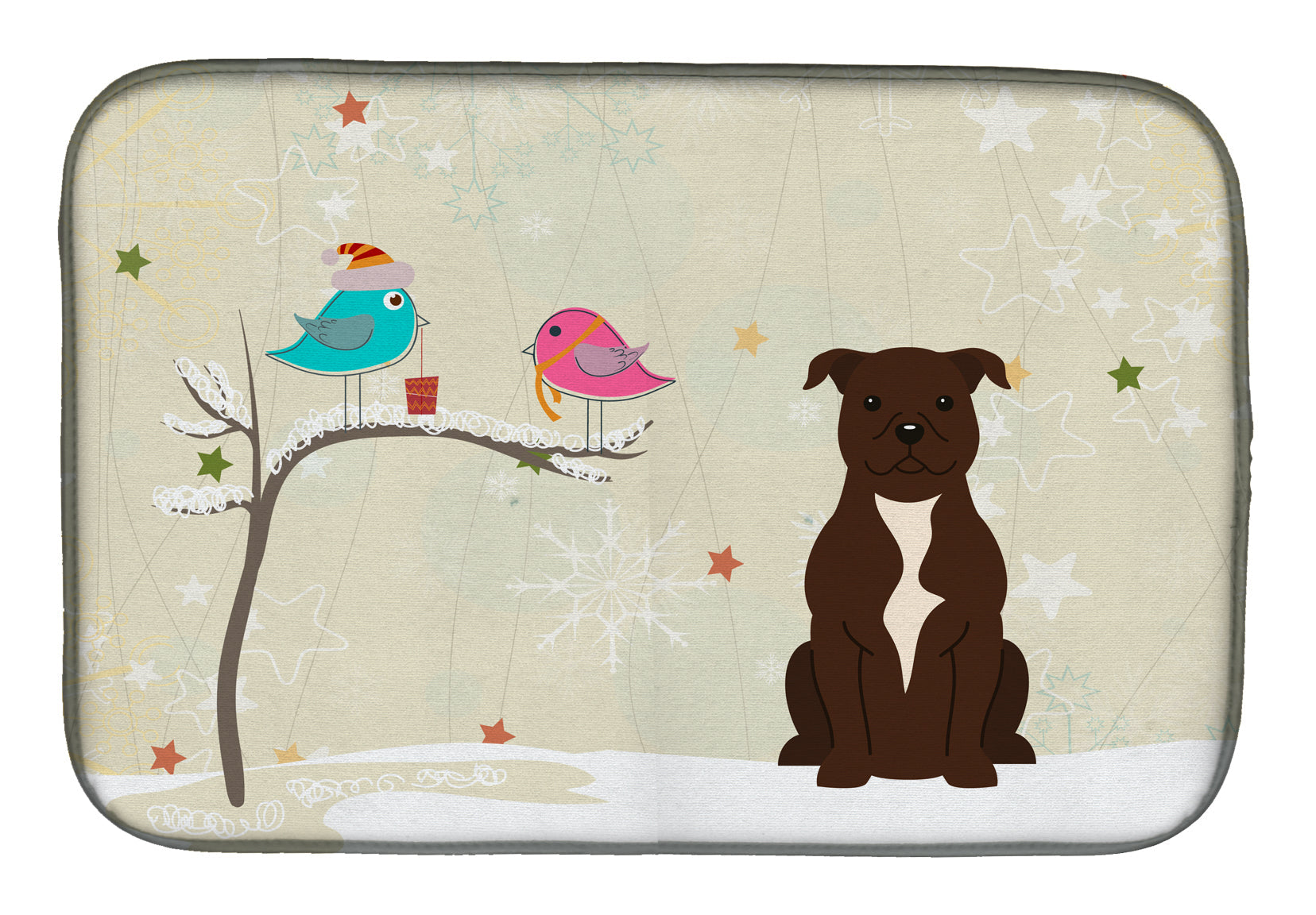 Christmas Presents between Friends Bull Terrier - Chocolate Dish Drying Mat Absorbent Dish Drying Mat Pad for Kitchen Counter Dish Drainer Mat for Countertop, 14 x 21", Multicolor