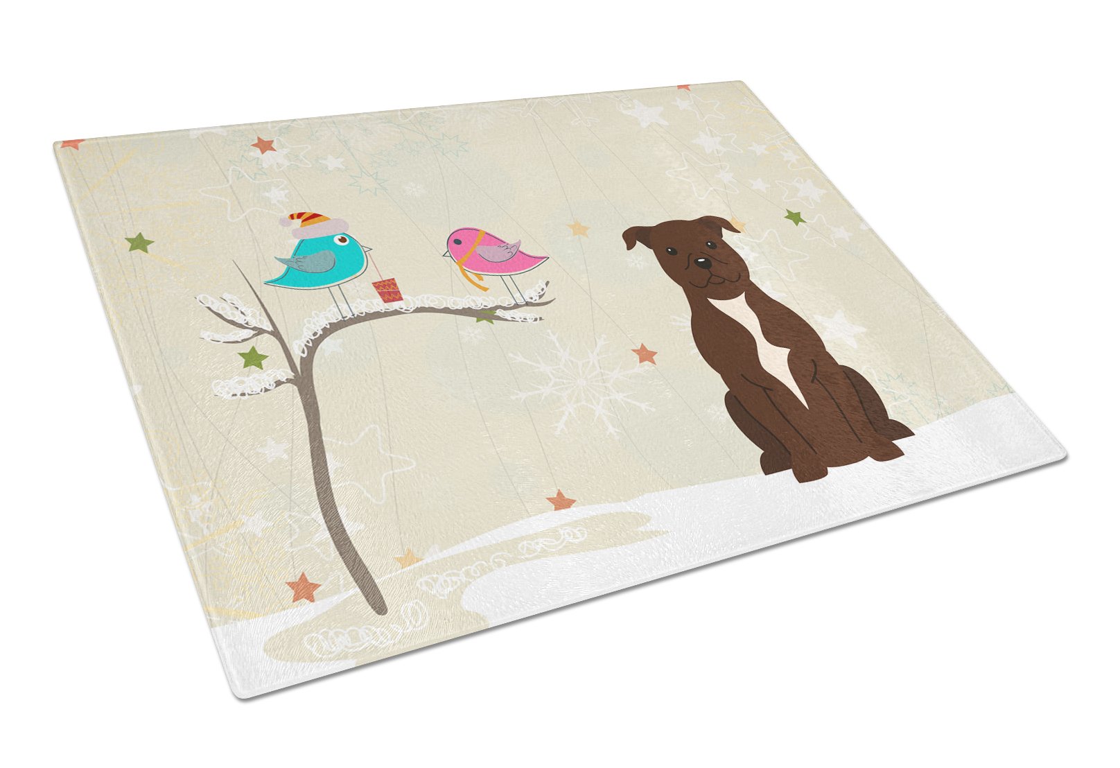 Christmas Presents between Friends Bull Terrier - Chocolate Cutting Board Tempered Glass Kitchen Cutting Surface, Heat Resistant Chopping, Non-Slip Feet, Food Prep & Serving