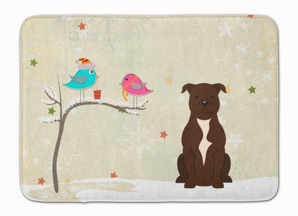 Christmas Presents between Friends Bull Terrier - Chocolate Memory Foam Kitchen Mat Machine Washable Anti-Fatigue Cushion Comfort Bath or Kitchen Rug