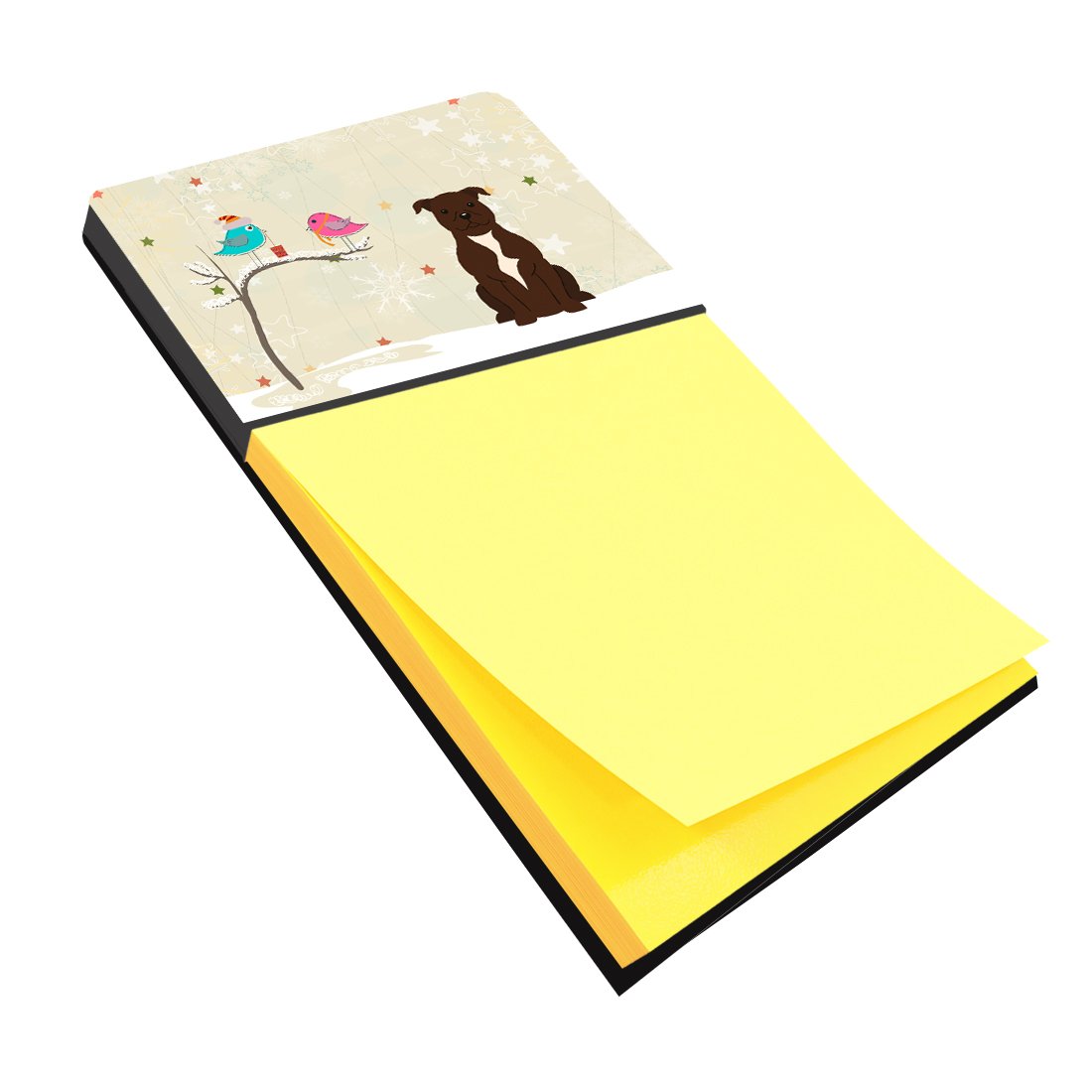 Christmas Presents between Friends Bull Terrier - Chocolate Watercolor Sticky Note Holder Refillable Dispenser Desk Accessory 3x3 Pad Gift