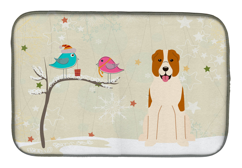Christmas Presents between Friends Central Asian Shepherd Dog Dish Drying Mat Absorbent Dish Drying Mat Pad for Kitchen Counter Dish Drainer Mat for Countertop, 14 x 21", Multicolor